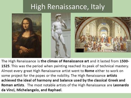 High Renaissance, Italy