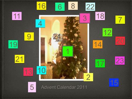 Advent Calendar 2011 13 14 7 7 19 12 18 9 9 21 17 5 5 20 23 15 22 16 6 6 8 8 24 4 4 2 10 1 3 11.