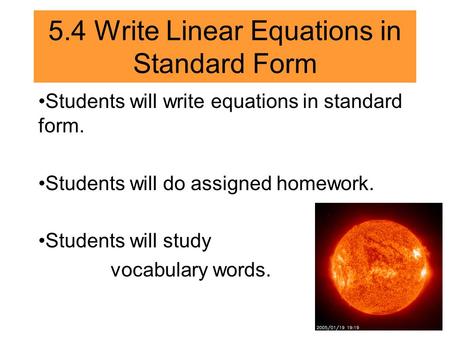 5.4 Write Linear Equations in Standard Form