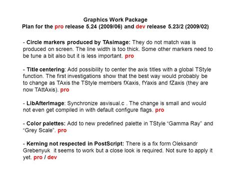 - Circle markers produced by TAsimage: They do not match was is produced on screen. The line width is too thick. Some other markers need to be tune a bit.