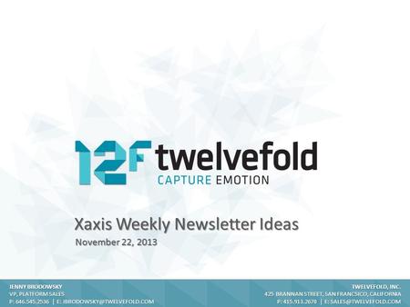 TWELVEFOLD, INC. 425 BRANNAN STREET, SAN FRANCSICO, CALIFORNIA P: 415.913.2670 | E: Xaxis Weekly Newsletter Ideas November 22, 2013.