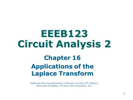 Chapter 16 Applications of the Laplace Transform