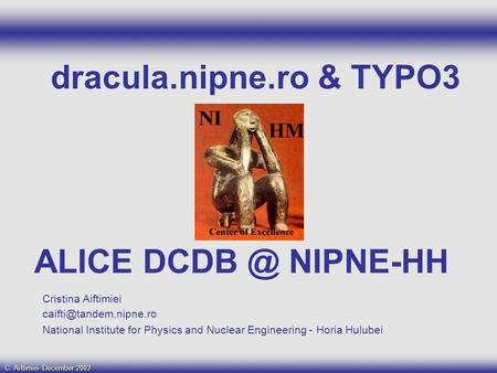 C. Aiftimiei- December 2003 ALICE NIPNE-HH Cristina Aiftimiei National Institute for Physics and Nuclear Engineering - Horia.