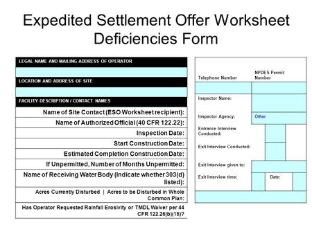 Expedited Settlement Offer Worksheet Deficiencies Form