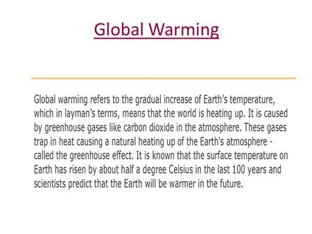 Global Warming. Global Warming problems Ozone depletion Ozone is a pale blue gas made up of oxygen and it has a strong odor. Ninety percent of all atmospheric.