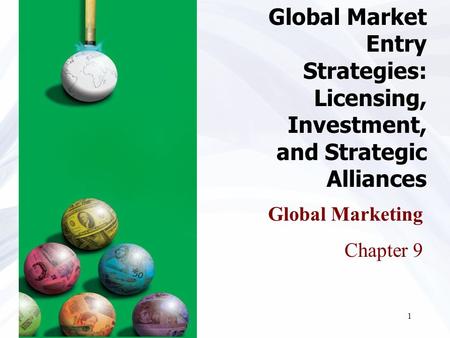 Global Market Entry Strategies: Licensing, Investment, and Strategic Alliances Global Marketing Chapter 9.