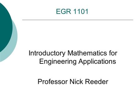 Introductory Mathematics for Engineering Applications