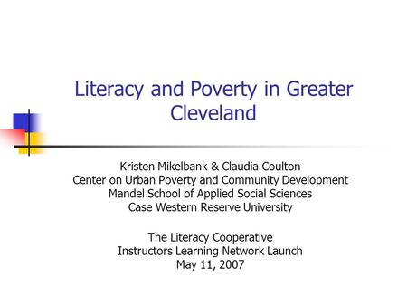 Literacy and Poverty in Greater Cleveland