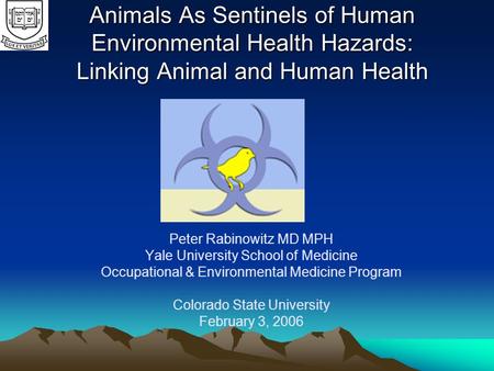 Animals As Sentinels of Human Environmental Health Hazards: Linking Animal and Human Health Peter Rabinowitz MD MPH Yale University School of Medicine.