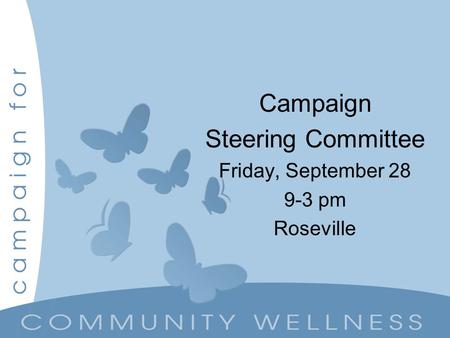 Campaign Steering Committee Friday, September 28 9-3 pm Roseville.