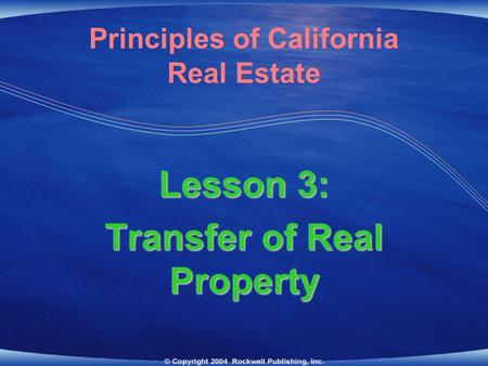 Principles of California Real Estate