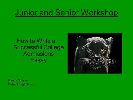 Junior and Senior Workshop