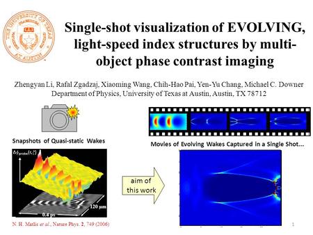 Single-shot visualization of EVOLVING, light-speed index structures by multi- object phase contrast imaging Zhengyan Li, Rafal Zgadzaj, Xiaoming Wang,