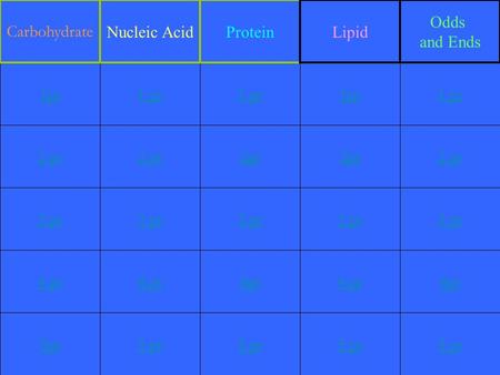 2 pt 3 pt 4 pt 5pt 1 pt 2 pt 3 pt 4 pt 5 pt 1 pt 2pt 3 pt 4pt 5 pt 1pt 2pt 3 pt 4 pt 5 pt 1 pt 2 pt 3 pt 4pt 5 pt 1pt Carbohydrate Nucleic AcidProteinLipid.