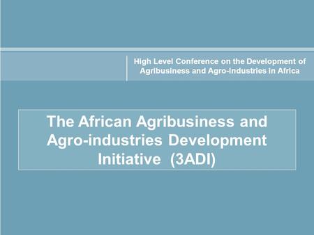 High Level Conference on the Development of Agribusiness and Agro-Industries in Africa The African Agribusiness and Agro-industries Development Initiative.