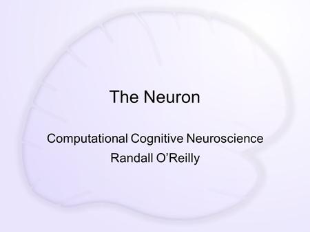 The Neuron Computational Cognitive Neuroscience Randall O’Reilly.