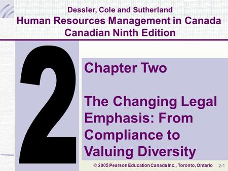 © 2005 Pearson Education Canada Inc., Toronto, Ontario 1 Dessler, Cole and Sutherland Human Resources Management in Canada Canadian Ninth Edition Chapter.