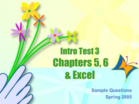 Intro Test 3 Chapters 5, 6 & Excel Sample Questions Spring 2005.