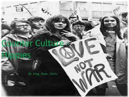 Counter Culture - Hippies By: Meg, Rose, Molly. Who they were During late 1960s a lot of younger people were dissatisfied with the war In Vietnam and.