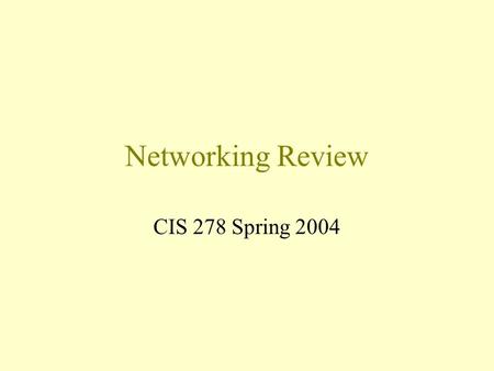 Networking Review CIS 278 Spring 2004. Learning in CIS Education is not the filling of a pail, but the lighting of a fire. William Butler Yeats.