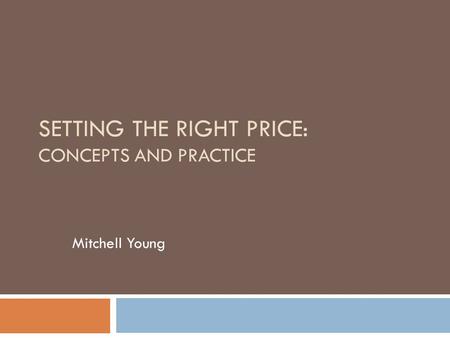 SETTING THE RIGHT PRICE: CONCEPTS AND PRACTICE Mitchell Young.