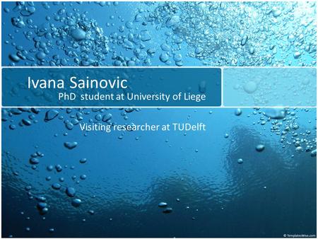 Ivana Sainovic PhD student at University of Liege Visiting researcher at TUDelft.