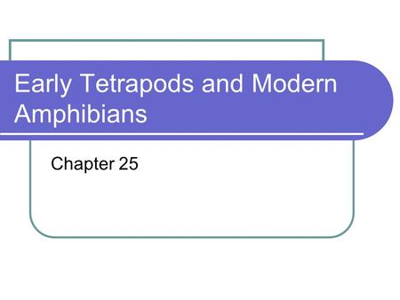 Early Tetrapods and Modern Amphibians