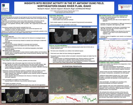 INSIGHTS INTO RECENT ACTIVITY IN THE ST. ANTHONY DUNE FIELD, NORTHEASTERN SNAKE RIVER PLAIN, IDAHO Rachael H. Hoover 1, David G. Gaylord 1, Richard A.