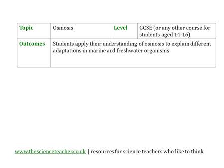 Www.thescienceteacher.co.ukwww.thescienceteacher.co.uk | resources for science teachers who like to think TopicOsmosisLevelGCSE (or any other course for.