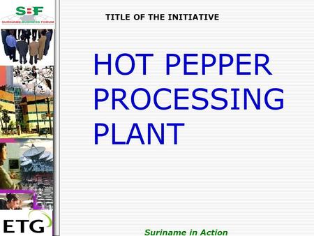 . Suriname in Action TITLE OF THE INITIATIVE HOT PEPPER PROCESSING PLANT.