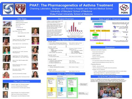 PHAT: The Pharmacogenetics of Asthma Treatment Channing Laboratory, Brigham and Women’s Hospital and Harvard Medical School University of Maryland School.