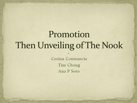 Corina Constancia Tim Chong Ana P Soto. Barnes & Noble introduced Nook in a slumping industry November 4 th, 2009 In general all book sales had decline.