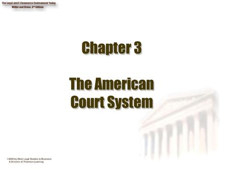 Chapter 3 The American Court System. 2 Chapter Objectives 1. Explain the concepts of jurisdiction and venue. 2. State the requirements for federal jurisdiction.