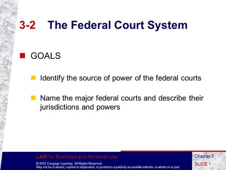 LAW for Business and Personal Use © 2012 Cengage Learning. All Rights Reserved. May not be scanned, copied or duplicated, or posted to a publicly accessible.