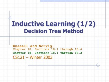 Inductive Learning (1/2) Decision Tree Method