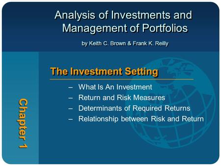 Analysis of Investments and Management of Portfolios by Keith C