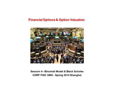 Session 4– Binomial Model & Black Scholes CORP FINC 5880 - Spring 2014 Shanghai.