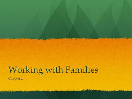 Working with Families Chapter 2. Background In 1997, the amendments to the Individuals with Disabilities Education Act (IDEA) strengthened the role of.