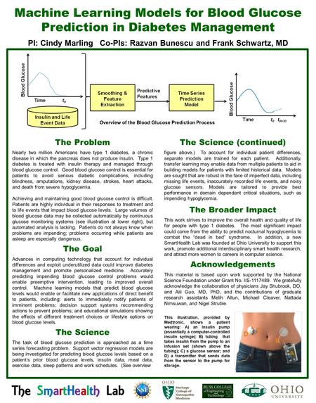 Machine Learning Models for Blood Glucose Prediction in Diabetes Management PI: Cindy Marling Co-PIs: Razvan Bunescu and Frank Schwartz, MD This illustration,