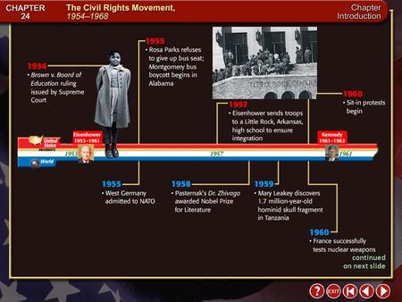 Intro 7 continued on next slide Intro 8 Section 1-1 Guide to Reading After World War II, African Americans and other supporters of civil rights challenged.