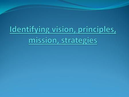 Identifying vision, principles, mission, strategies