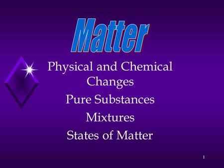 1 Physical and Chemical Changes Pure Substances Mixtures States of Matter.