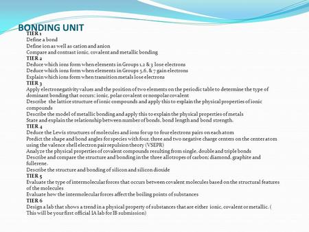 BONDING UNIT TIER 1 Define a bond