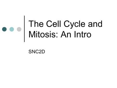 The Cell Cycle and Mitosis: An Intro