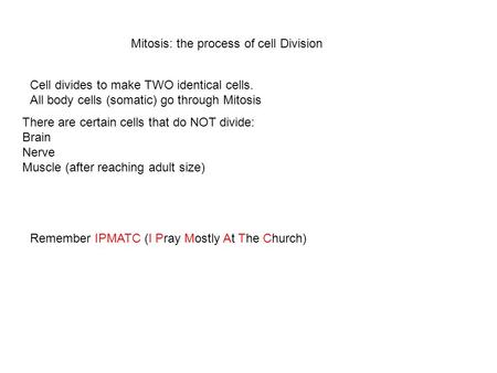 Mitosis: the process of cell Division