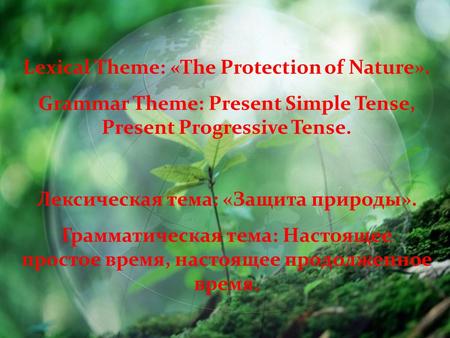 Lexical Theme: «The Protection of Nature».