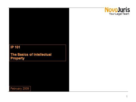 1 Your Legal Team IP 101 The Basics of Intellectual Property February 2009.