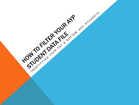 HOW TO FILTER YOUR AYP STUDENT DATA FILE IDENTIFYING YOUR FAY & BOTTOM 30% STUDENTS.