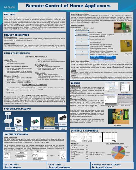 DEC0905 Remote Control of Home Appliances ABSTRACT The objective of this project is to enable users to remotely control home appliances and systems over.