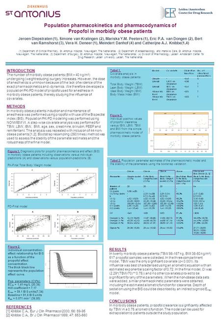 Figure 1. Diagnostic plots for propofol pharmacokinetics and effect (BIS) in morbidly obese patients including observations versus individual- predictions.